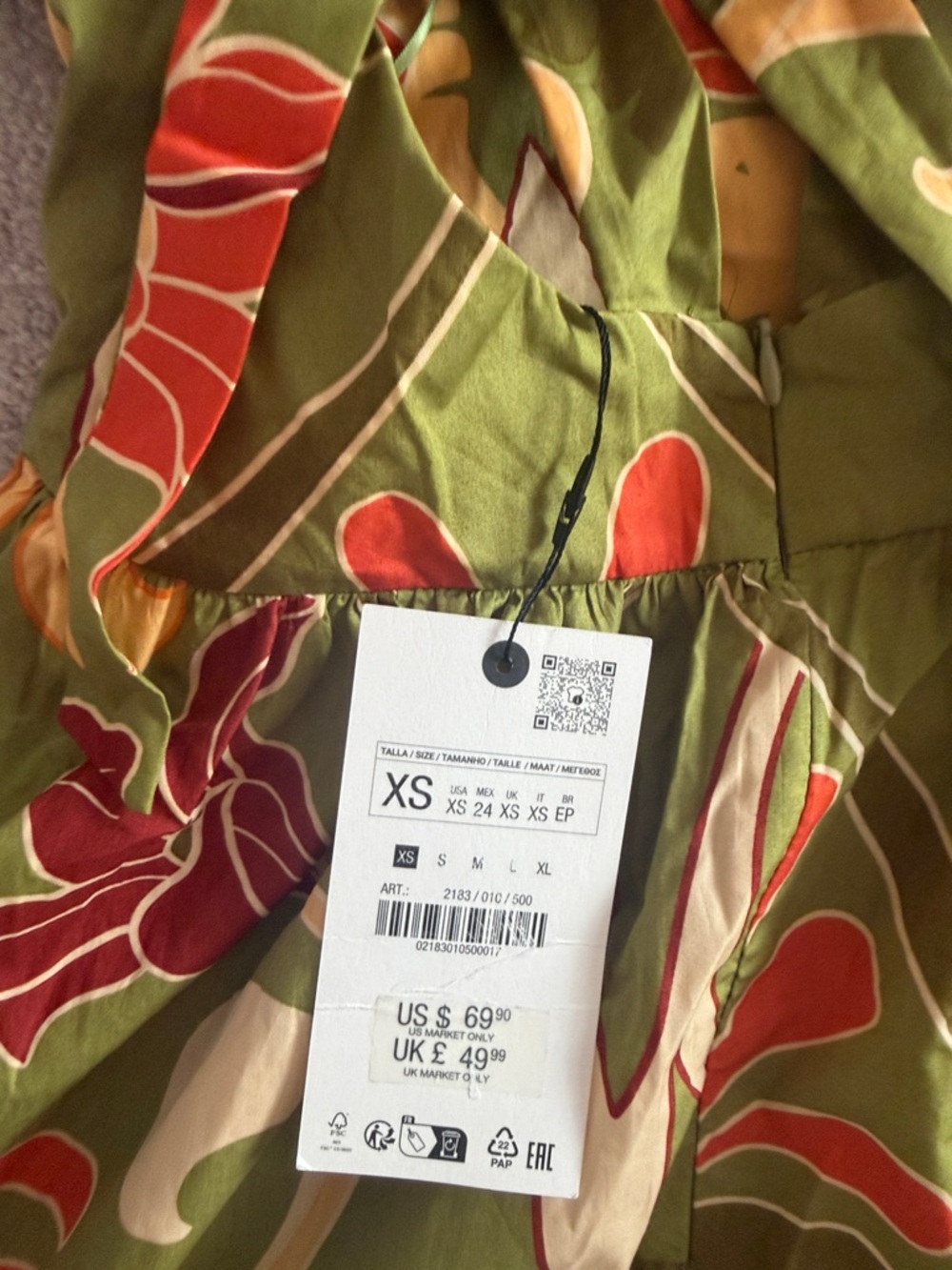 Zara Green Floral Maxi Dress with Orange and Cream Accents - Picture 4 of 7